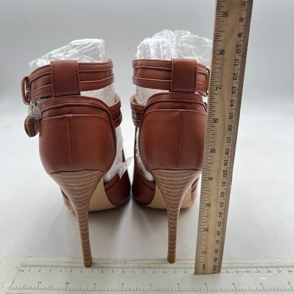 XYD Brown Peep Toe Sandal Ankle Booties Dual Buckled Straps Stiletto Heels Pumps - Picture 5 of 8